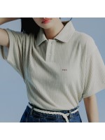 韓國Romantic Crown - MINIMAL LOGO KNIT POLO_MELANGE OATMEAL